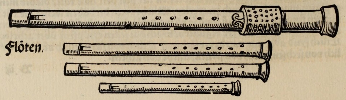 A woodcut from 1511 showing four recorders of different sizes